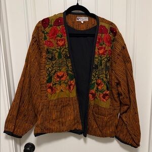 Embroidered Floral Jacket - Red and Orange